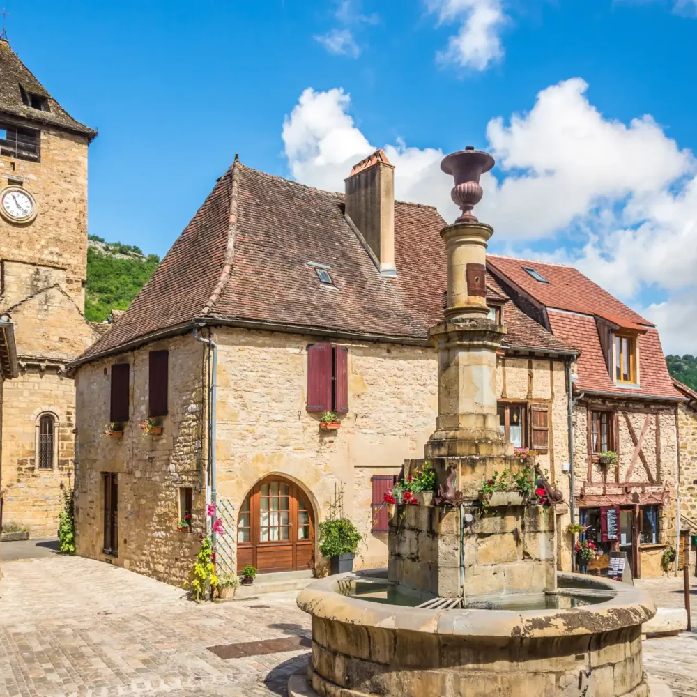 Narrow streets and Renaissance houses in the village of Autoire in the Dordogne valley