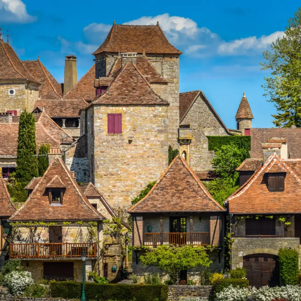 View of the hilltop village of Loubressac, one of France's most beautiful villages in the Lot department.